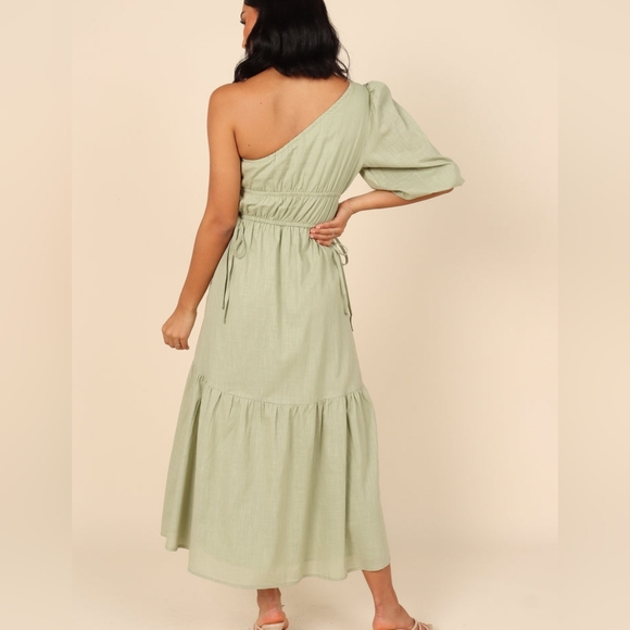 Petal & Pup Annabelle One Shoulder Dress- Sage - Picture 12 of 13